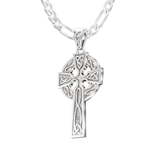 Brand New 925 Sterling Silver Celtic Cross with a Garnet Cabochon Necklace